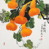 【已售】黃藝三尺斗方招財辟邪葫蘆畫《五福臨門》