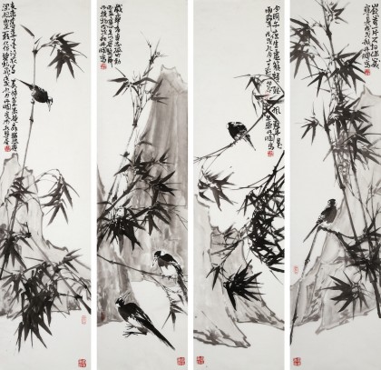 陳丹暉 四條屏《墨竹》 江蘇省美協(xié)會員 清華美院助教（微信詢價）