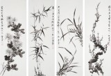 何華賢 三尺四條屏《梅蘭竹菊》 潁淮書畫名家