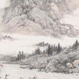 【已售】吳顯剛卡紙團扇《秋江泛舟》 貴州七星關(guān)美協(xié)主席