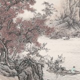 【已售】吳顯剛卡紙團扇《秋江觀瀑圖》 貴州七星關美協(xié)主席