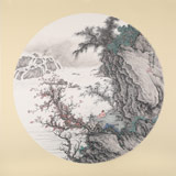 吳顯剛卡紙團(tuán)扇《觀瀑圖》