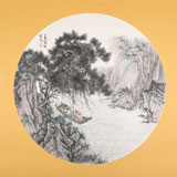 吳顯剛卡紙團(tuán)扇《春江泛舟》 貴州七星關(guān)美協(xié)主席