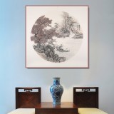 【已售】吳顯剛卡紙團扇《秋江觀瀑圖》 貴州七星關美協(xié)主席