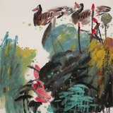 王永剛 四尺斗方《荷塘雙鴨》 國(guó)家一級(jí)美術(shù)師（詢價(jià)）