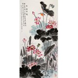 【已售】朱祖義 四尺荷花圖《荷塘清韻》 中國老子書畫院副院長