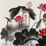 朱祖義 小六尺荷花《映日荷花別樣紅》 中國老子書畫院副院長(zhǎng)
