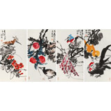 邢書波 四條屏《福壽圖》 中美協(xié)會員 清華美院創(chuàng)作班導(dǎo)師（詢價）