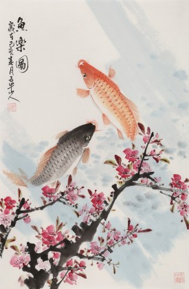 【已售】梁景欣 四尺三開《魚樂圖》 學(xué)院派畫家
