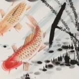 梁景欣 四尺三開《連年有余》 學(xué)院派畫家