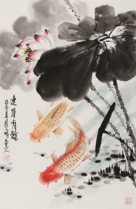 梁景欣 四尺三開《連年有余》 學(xué)院派畫家