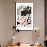 梁景欣 四尺三開《連年有余》 學(xué)院派畫家