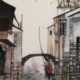 【已售】苗雨 四尺斗方《水鄉(xiāng)情思》 遼寧工美教授 師從吳冠中