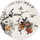 王寶欽 四尺團(tuán)扇《笑口常開(kāi)》當(dāng)代花鳥(niǎo)牡丹畫名家（詢價(jià)）