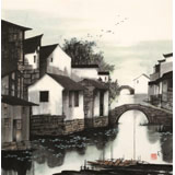 【已售】苗雨 四尺斗方《江南》 遼寧工美教授 師從吳冠中