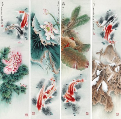 南海禪寺 妙林居士 四條屏《春夏秋冬》