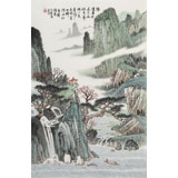 廖崧越 四尺三開(kāi)《隔溪春色兩三花》 廣西桂林美協(xié)會(huì)員