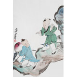 曹建濤 四尺三開《獻(xiàn)壽圖》 獨具特色水墨人物畫家