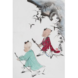 曹建濤 四尺三開《童年伙伴》 獨具特色水墨人物畫家