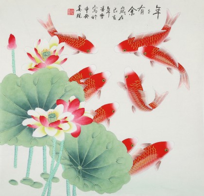 【已售】凌雪 四尺斗方《年年有余》 北京美協會員