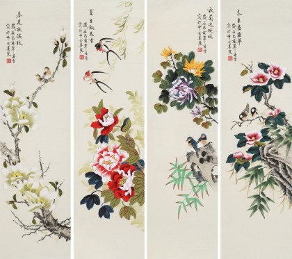 【已售】凌雪 四條屏《春夏秋冬》 北京美協(xié)會員