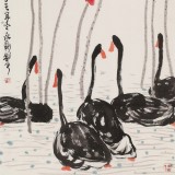王永剛 四尺《荷塘鵝戲圖》 國家一級美術(shù)師（詢價）