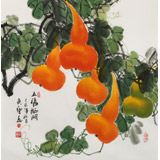 【已售】黃藝四尺斗方招財辟邪葫蘆畫《五福臨門》