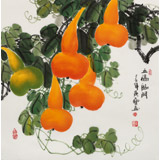 【已售】黃藝四尺斗方招財辟邪葫蘆畫《五福臨門》