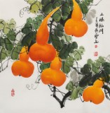 【已售】黃藝四尺斗方招財(cái)辟邪葫蘆畫《五福臨門》