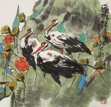 王永剛 三尺斗方《荷塘棲禽圖》 78歲國(guó)家一級(jí)美術(shù)師