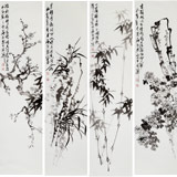 庾超然 四條屏《梅蘭竹菊》 黃鶴樓書畫院院長(zhǎng)