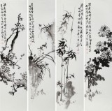 【已售】庾超然 四條屏《梅蘭竹菊》 黃鶴樓書畫院院長