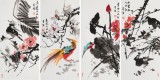 邢書(shū)波 四條屏《錦上添花》 中美協(xié)會(huì)員 清華美院創(chuàng)作班導(dǎo)師（詢價(jià)）