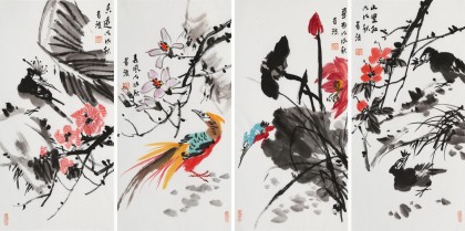 邢書(shū)波 四條屏《錦上添花》 中美協(xié)會(huì)員 清華美院創(chuàng)作班導(dǎo)師（詢價(jià)）