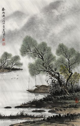 【已售】劉金河 四尺三開《春雨瀟瀟》 中美協(xié)會員 （詢價）