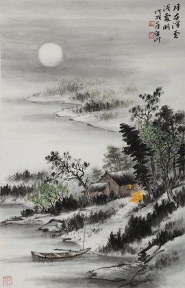 劉金河 四尺三開《月在浮云淺處明》 中美協(xié)會員 （詢價）