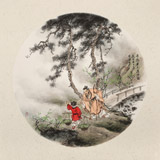 【已售】鄒本財(cái) 團(tuán)扇《尋隱者不遇詩(shī)意》 公主嶺市美協(xié)常務(wù)副主席