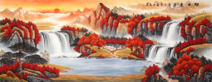 【已售】吳東 小六尺《旭日東升》 著名易經風水畫家