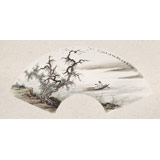 【已售】鄒本財(cái) 卡紙扇面《秋江萬(wàn)里舟自橫》 公主嶺市美協(xié)常務(wù)副主席