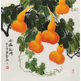 【已售】黃藝四尺斗方招財辟邪葫蘆畫《五福臨門》