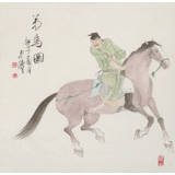 曹建濤 四尺斗方《策馬圖》 獨具特色水墨人物畫家