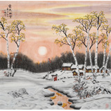 何一鳴 四尺斗方《霞光映雪》 冰雪畫(huà)派畫(huà)家 師從于志學(xué)