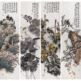 曲逸之 四條屏《春夏秋冬》 河南省著名花鳥(niǎo)畫(huà)家