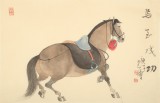 曹建濤 四尺三開《馬到成功》 獨(dú)具特色水墨人物畫家