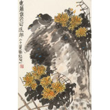 劉紀(jì) 四尺三開《東籬佳色可延年》 中國(guó)畫大家 真跡收藏